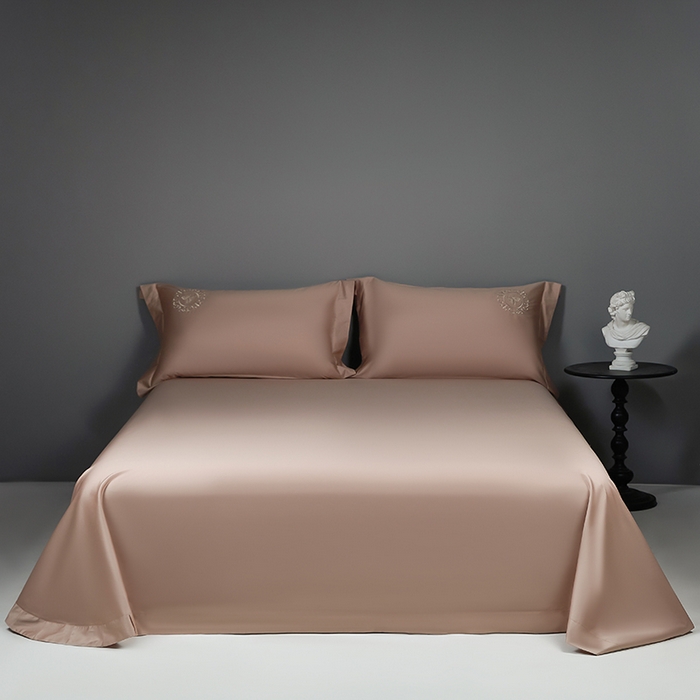 莉迪娅 2026新款50s双股长绒棉纯色简约绣花床单三件套--小蜜蜂系列 经典咖