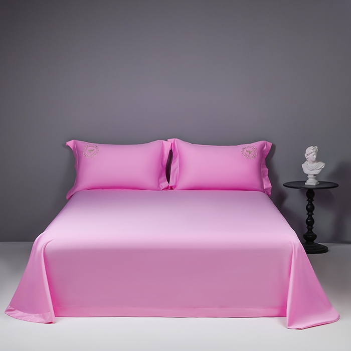 莉迪娅 2026新款50s双股长绒棉纯色简约绣花床单三件套--小蜜蜂系列 仙女粉