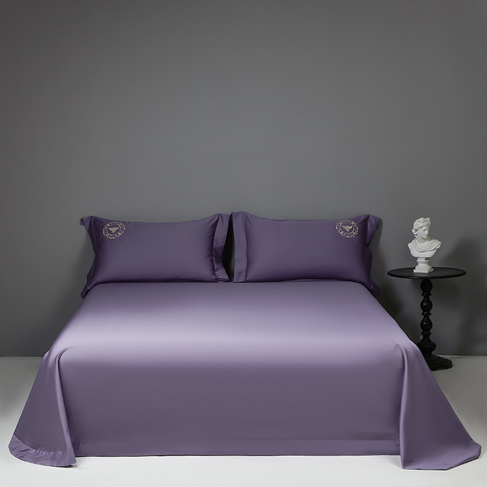 莉迪娅 2026新款50s双股长绒棉纯色简约绣花床单三件套--小蜜蜂系列 魅惑紫