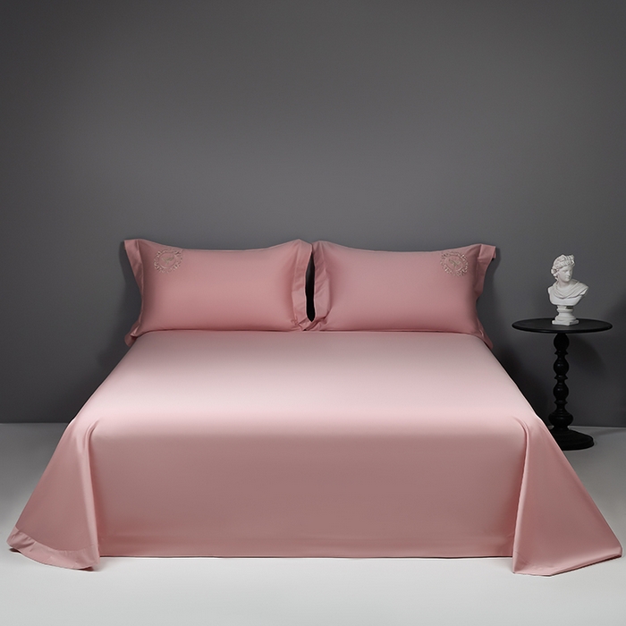 莉迪娅 2026新款50s双股长绒棉纯色简约绣花床单三件套--小蜜蜂系列 海棠色