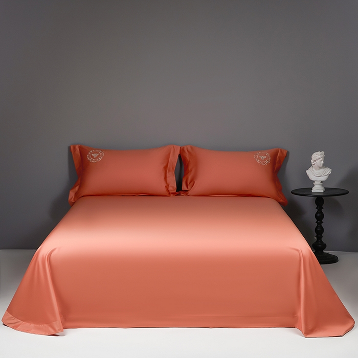 莉迪娅 2026新款50s双股长绒棉纯色简约绣花床单三件套--小蜜蜂系列 爱玛橙