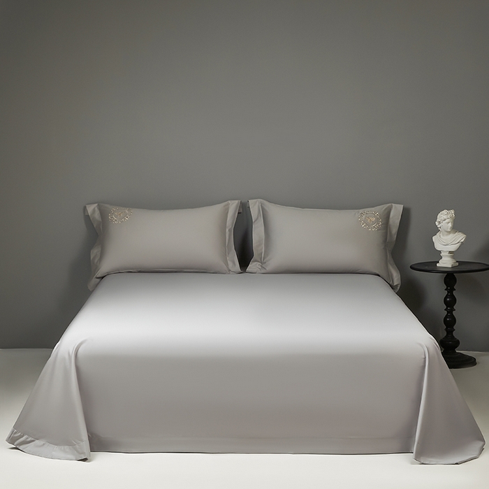 莉迪娅 2026新款50s双股长绒棉纯色简约绣花床单三件套--小蜜蜂系列 高级灰