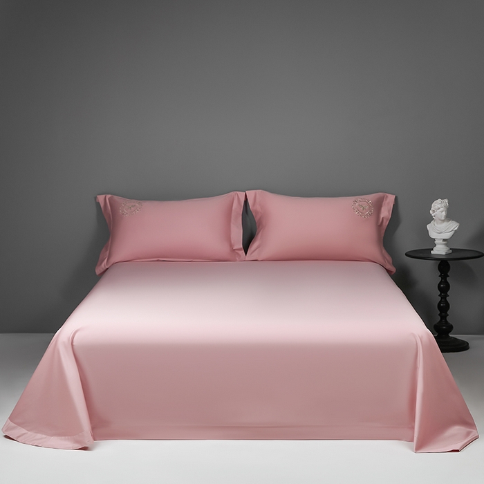 莉迪娅 2026新款50s双股长绒棉纯色简约绣花床单三件套--小蜜蜂系列 粉豆沙