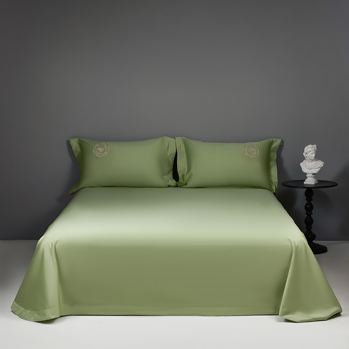 莉迪娅 2026新款50s双股长绒棉纯色简约绣花床单三件套--小蜜蜂系列 抹茶绿