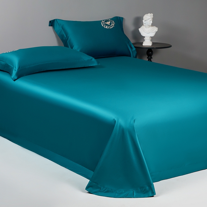 91家纺网 家纺一手货源 找家纺 莉迪娅 2026新款50s双股长绒棉纯色简约绣花床单三件套--小蜜蜂系列 孔雀兰