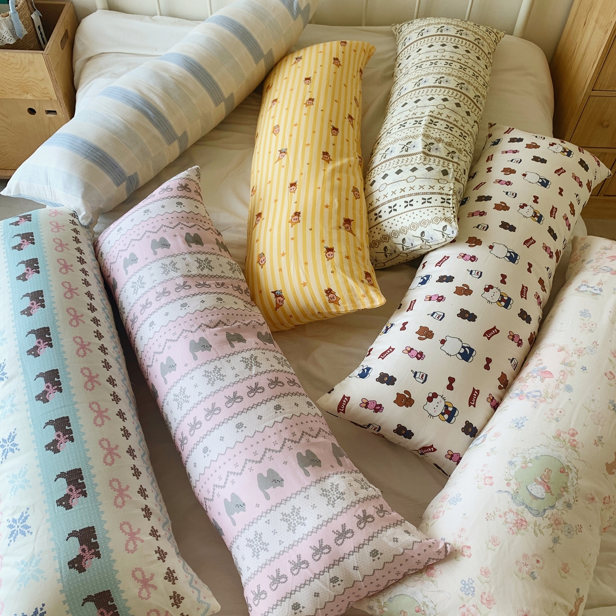 91家纺网 家纺一手货源 找家纺 桃喜 2026新款全棉双层纱巨无霸长抱枕 组合图（仅供展示不可下单）