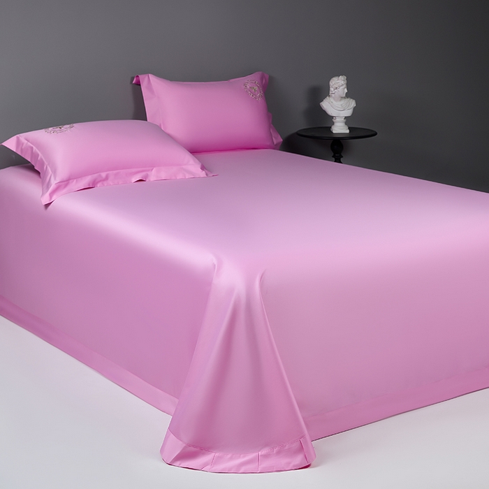 91家纺网 家纺一手货源 找家纺 莉迪娅 2026新款50s双股长绒棉纯色简约绣花床单三件套--小蜜蜂系列 仙女粉