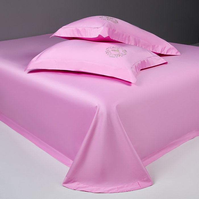 91家纺网 家纺一手货源 找家纺 莉迪娅 2026新款50s双股长绒棉纯色简约绣花床单三件套--小蜜蜂系列 仙女粉