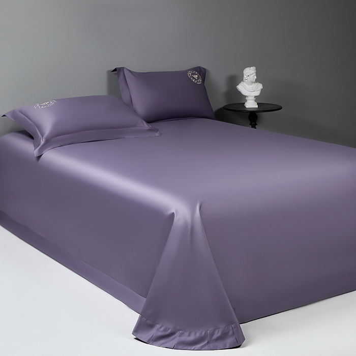 91家纺网 家纺一手货源 找家纺 莉迪娅 2026新款50s双股长绒棉纯色简约绣花床单三件套--小蜜蜂系列 魅惑紫