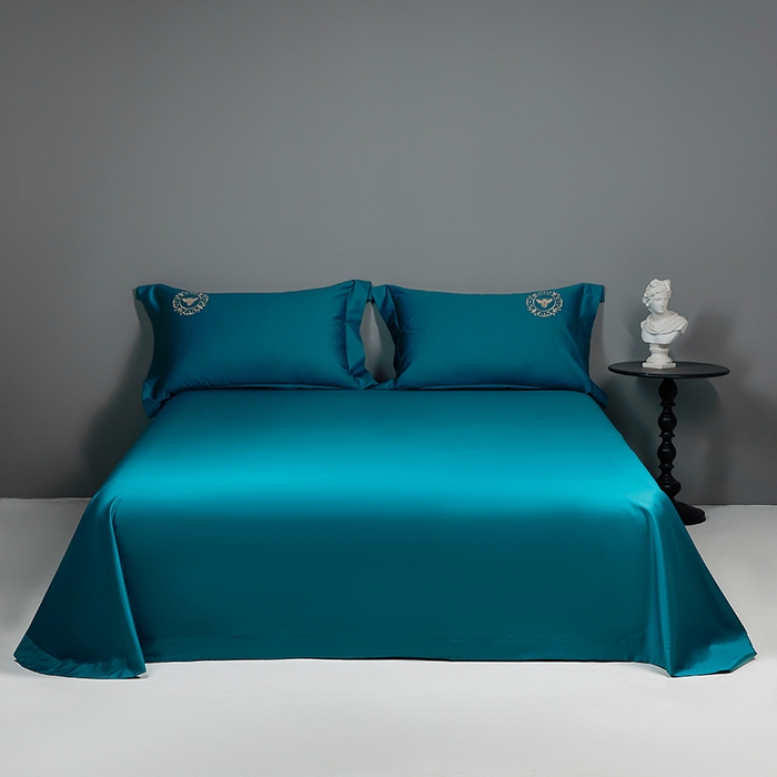 莉迪娅 2026新款50s双股长绒棉纯色简约绣花床单三件套--小蜜蜂系列 孔雀兰