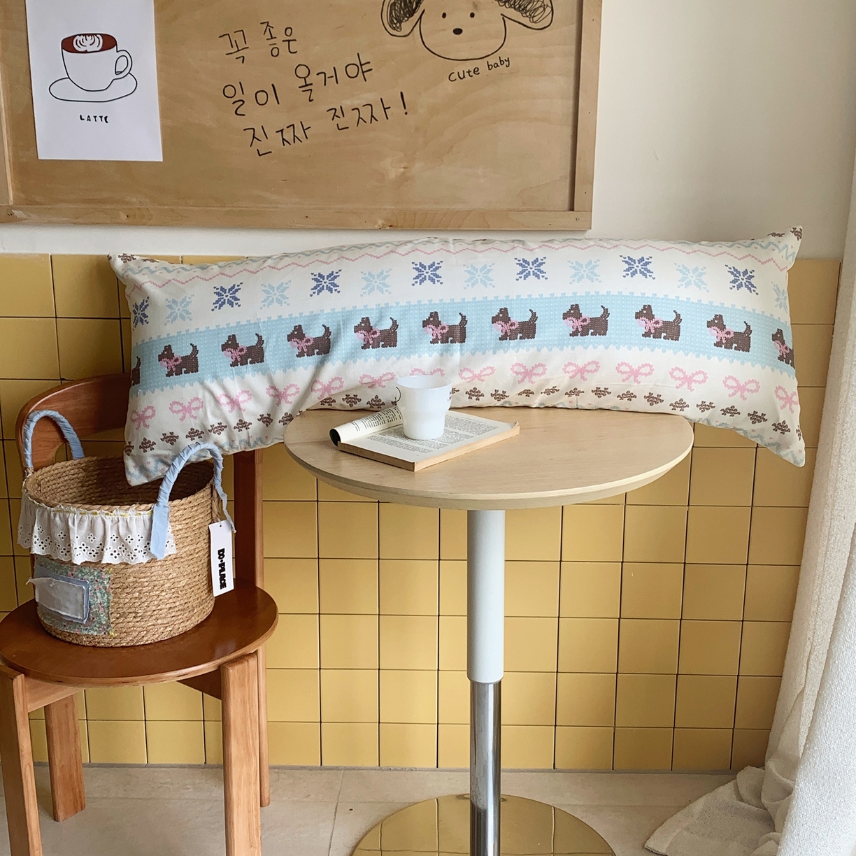 91家纺网 家纺一手货源 找家纺 桃喜 2026新款全棉双层纱巨无霸长抱枕 双层纱长抱枕-费尔岛狗狗蓝