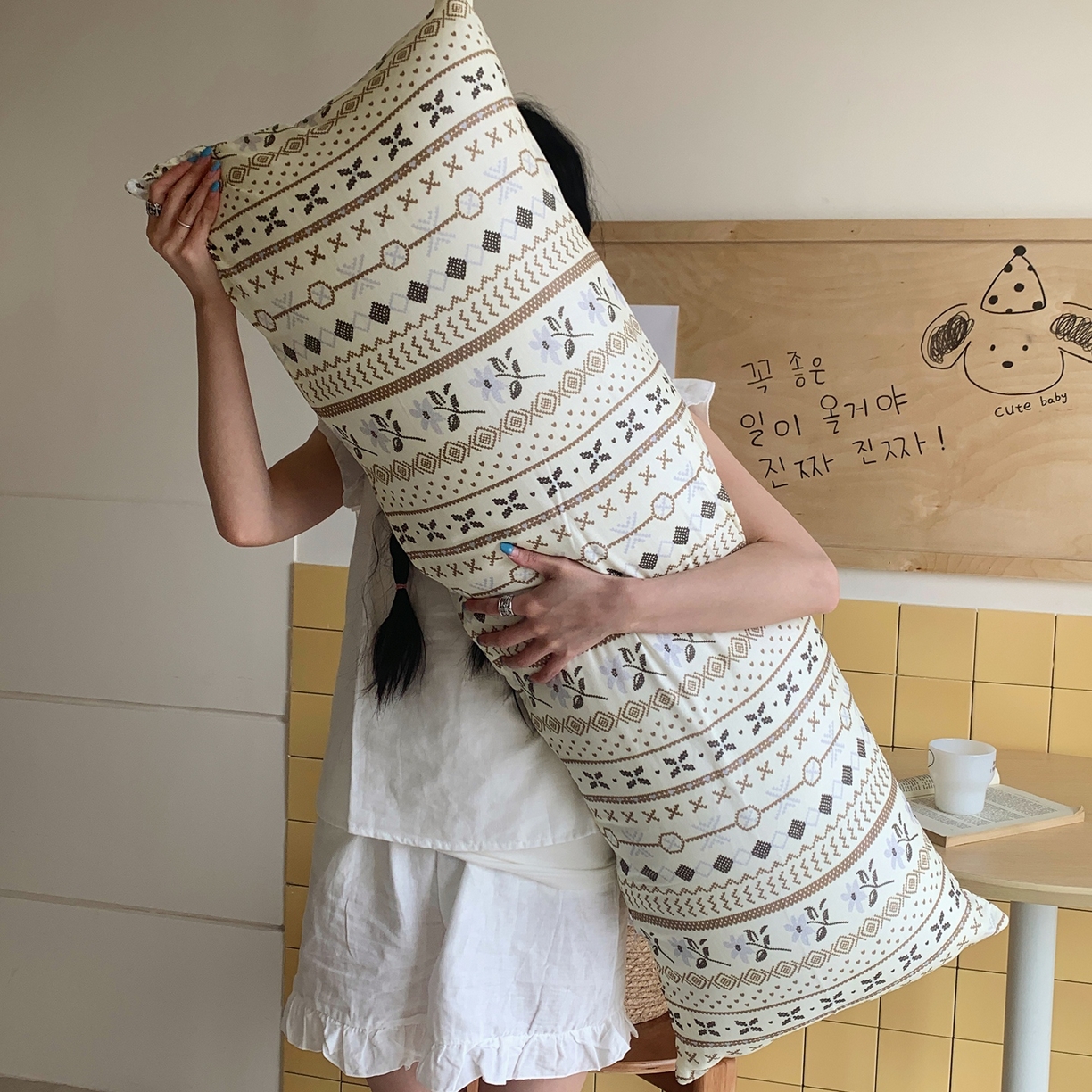 桃喜 2026新款全棉双层纱巨无霸长抱枕 双层纱长抱枕-复古费尔岛