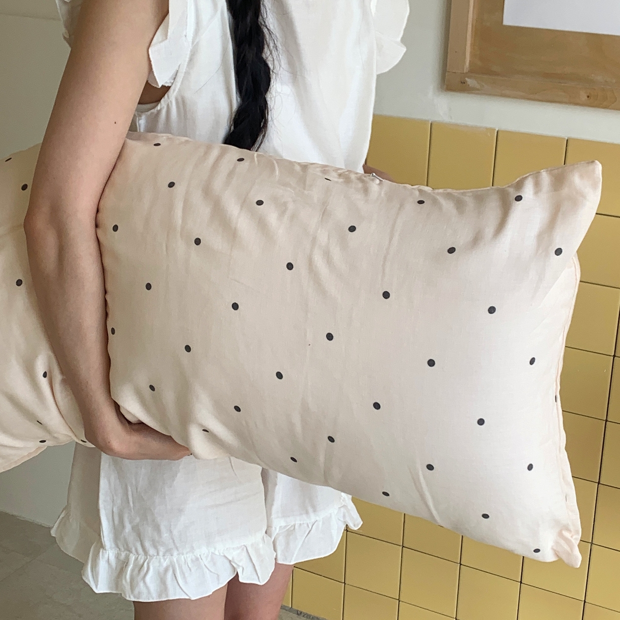 91家纺网 家纺一手货源 找家纺 桃喜 2026新款全棉双层纱巨无霸长抱枕 双层纱长抱枕-赫本粉