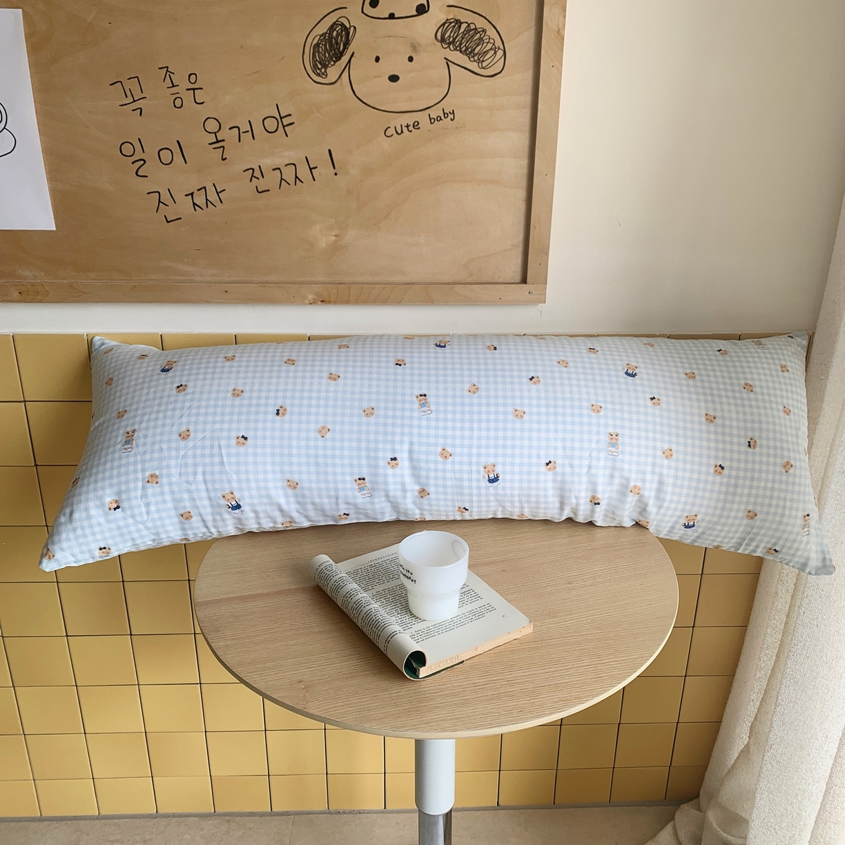 91家纺网 家纺一手货源 找家纺 桃喜 2026新款全棉双层纱巨无霸长抱枕 双层纱长抱枕-蓝格小熊