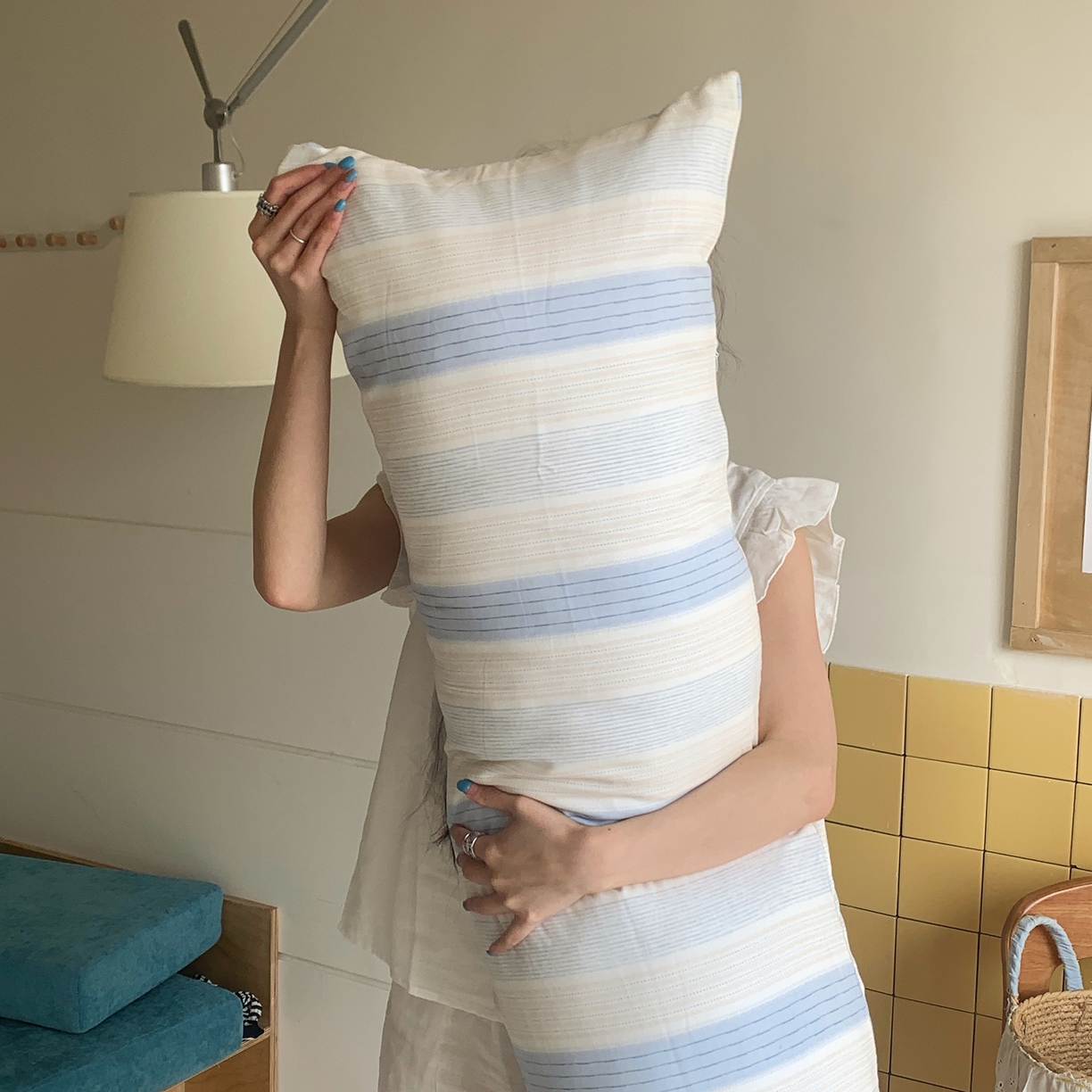 91家纺网 家纺一手货源 找家纺 桃喜 2026新款全棉双层纱巨无霸长抱枕 双层纱长抱枕-晴山