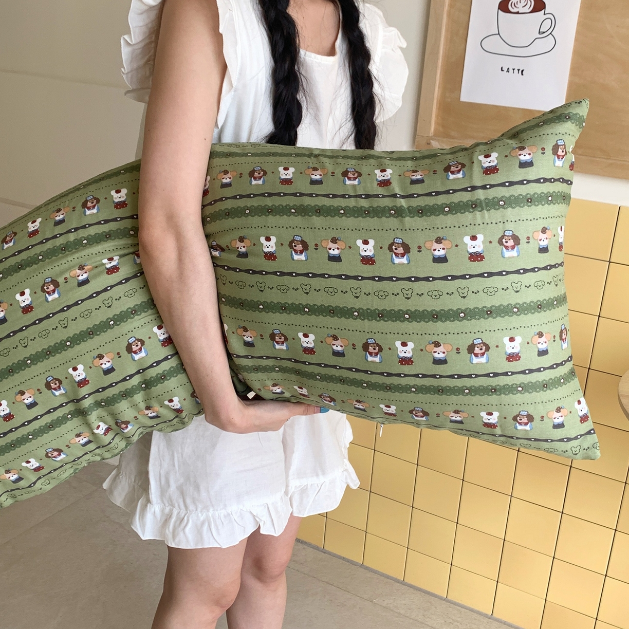 91家纺网 家纺一手货源 找家纺 桃喜 2026新款全棉双层纱巨无霸长抱枕 双层纱长抱枕-森林小狗