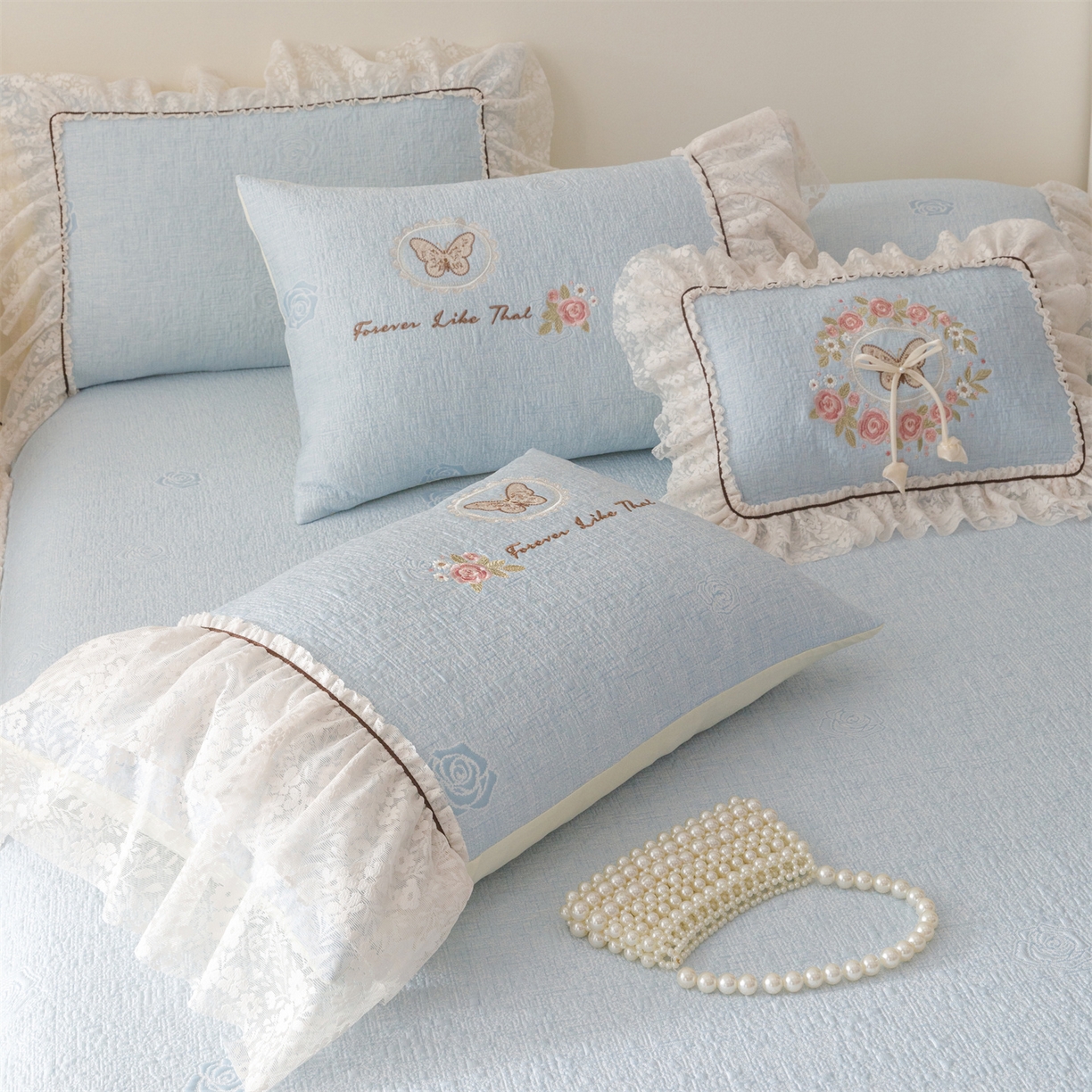 91家纺网 家纺一手货源 找家纺 好儿喜家纺 2026新款夏季冰丝软凉席乙纶凉席床裙空调软席可机洗-漫夏系列 漫夏-浅蓝