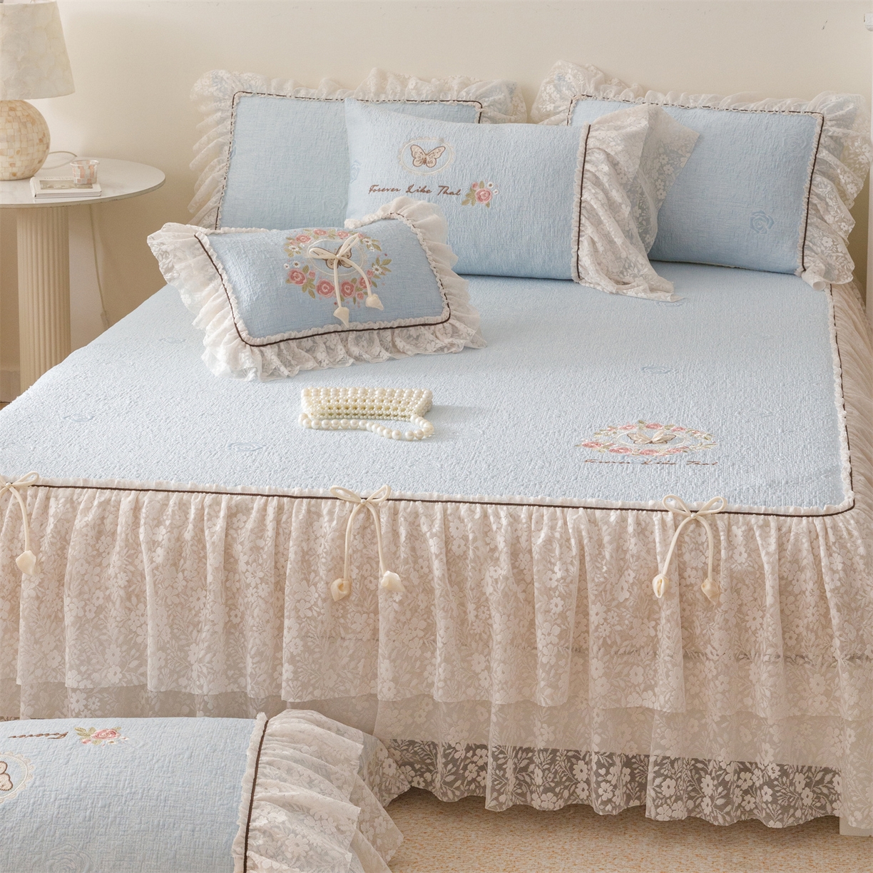 91家纺网 家纺一手货源 找家纺 好儿喜家纺 2026新款夏季冰丝软凉席乙纶凉席床裙空调软席可机洗-漫夏系列 漫夏-浅蓝