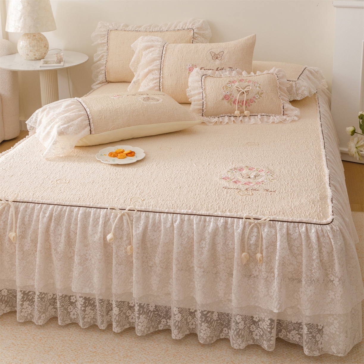 91家纺网 家纺一手货源 找家纺 好儿喜家纺 2026新款夏季冰丝软凉席乙纶凉席床裙空调软席可机洗-漫夏系列 漫夏-香槟