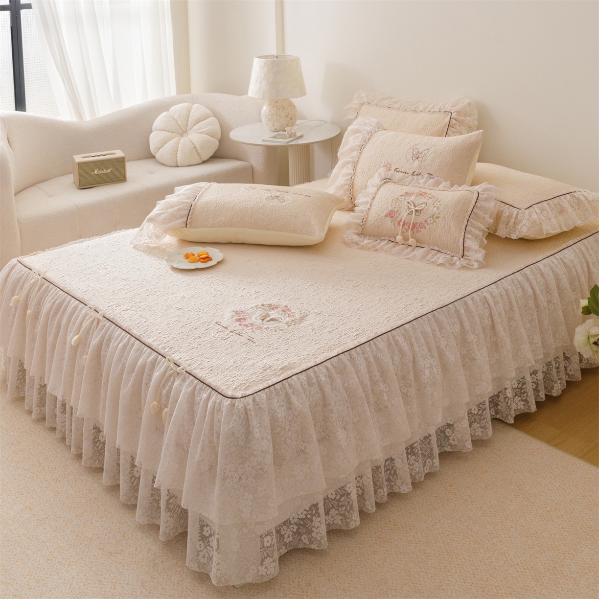 91家纺网 家纺一手货源 找家纺 好儿喜家纺 2026新款夏季冰丝软凉席乙纶凉席床裙空调软席可机洗-漫夏系列 漫夏-香槟