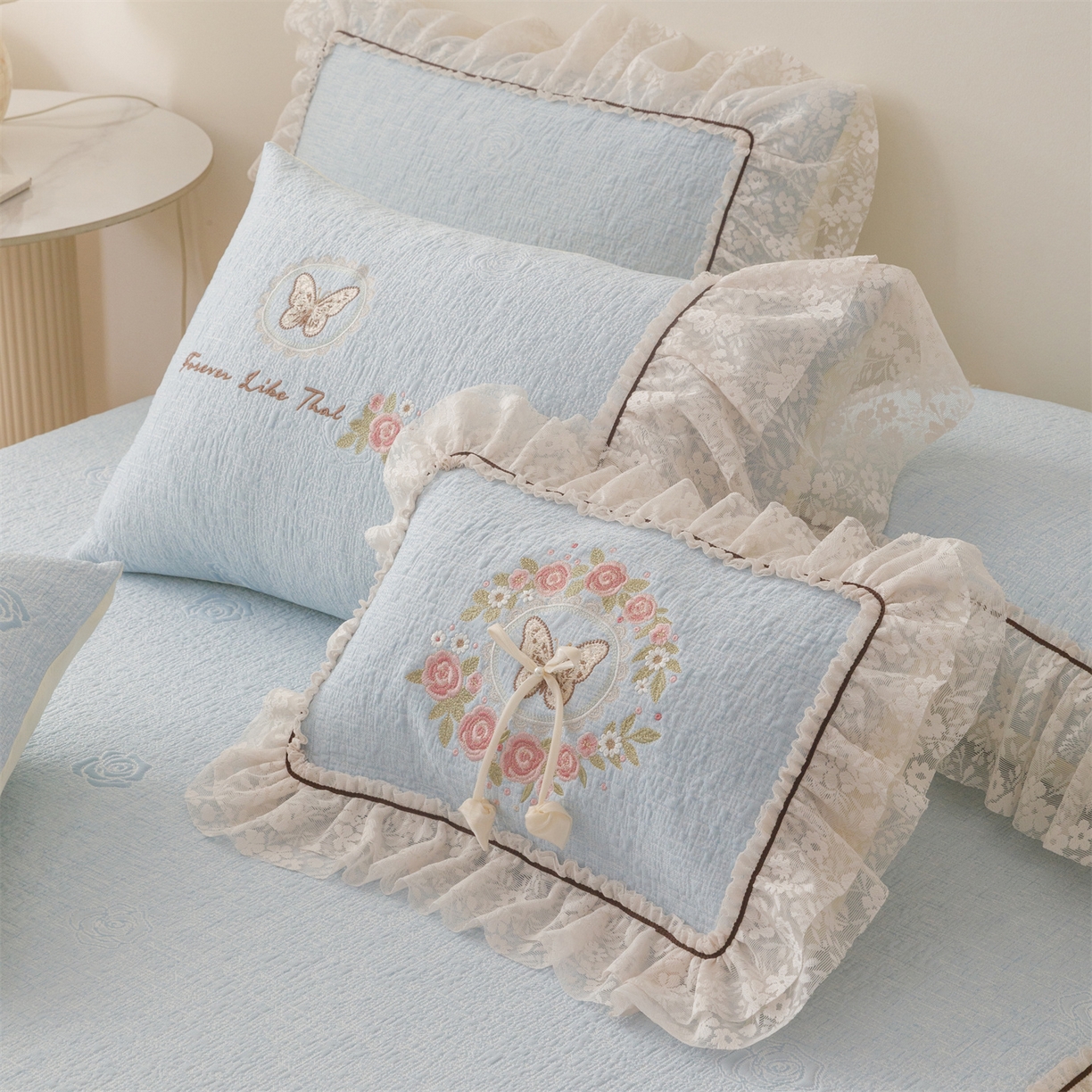 91家纺网 家纺一手货源 找家纺 好儿喜家纺 2026新款夏季冰丝软凉席乙纶凉席床裙空调软席可机洗-漫夏系列 漫夏-浅蓝