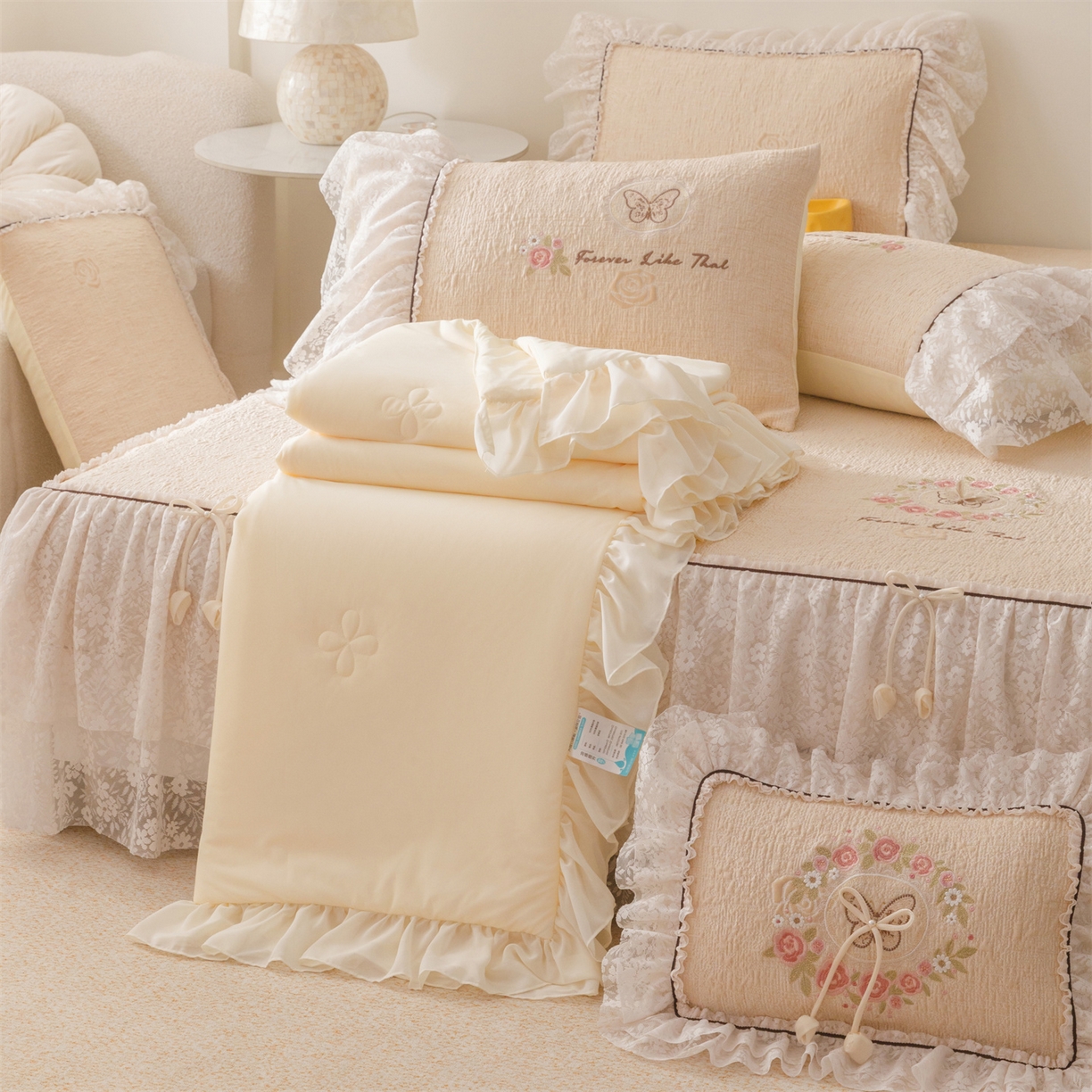 91家纺网 家纺一手货源 找家纺 好儿喜家纺 2026新款夏季冰丝软凉席乙纶凉席床裙空调软席可机洗-漫夏系列 漫夏-香槟