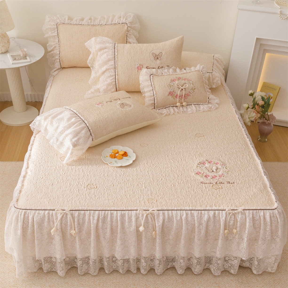 91家纺网 家纺一手货源 找家纺 好儿喜家纺 2026新款夏季冰丝软凉席乙纶凉席床裙空调软席可机洗-漫夏系列 漫夏-香槟