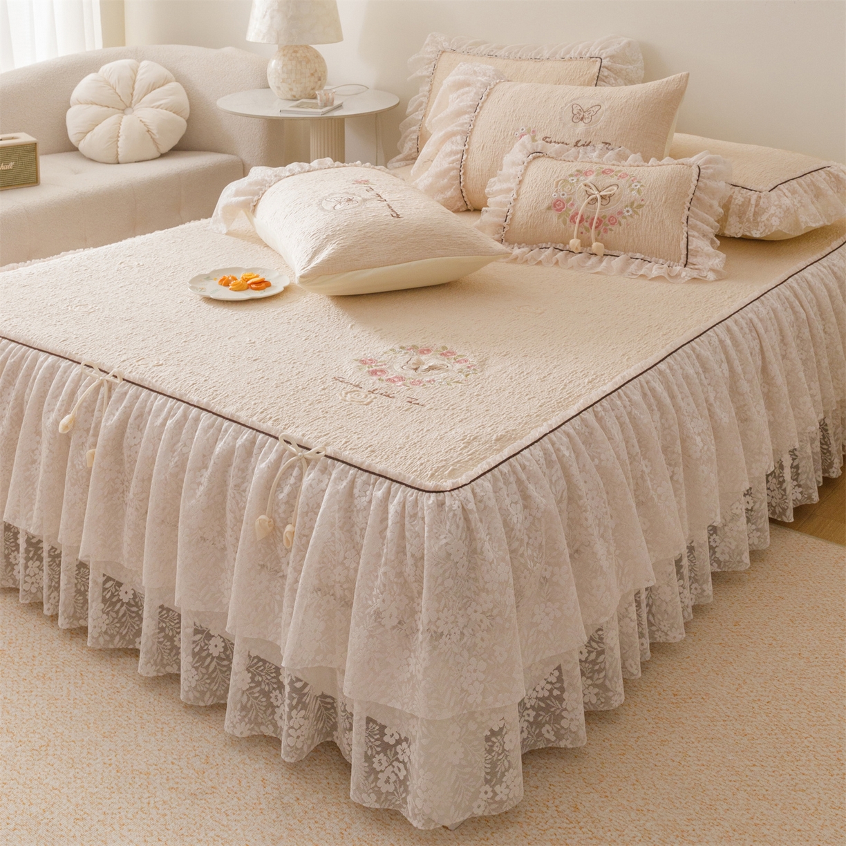 91家纺网 家纺一手货源 找家纺 好儿喜家纺 2026新款夏季冰丝软凉席乙纶凉席床裙空调软席可机洗-漫夏系列 漫夏-香槟