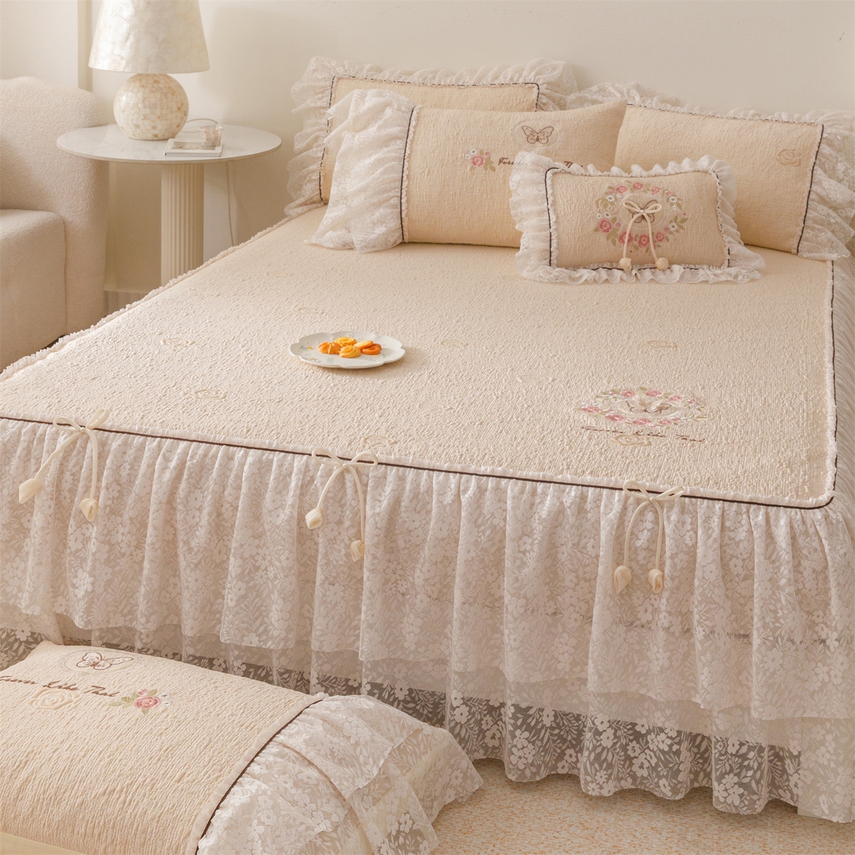 91家纺网 家纺一手货源 找家纺 好儿喜家纺 2026新款夏季冰丝软凉席乙纶凉席床裙空调软席可机洗-漫夏系列 漫夏-香槟