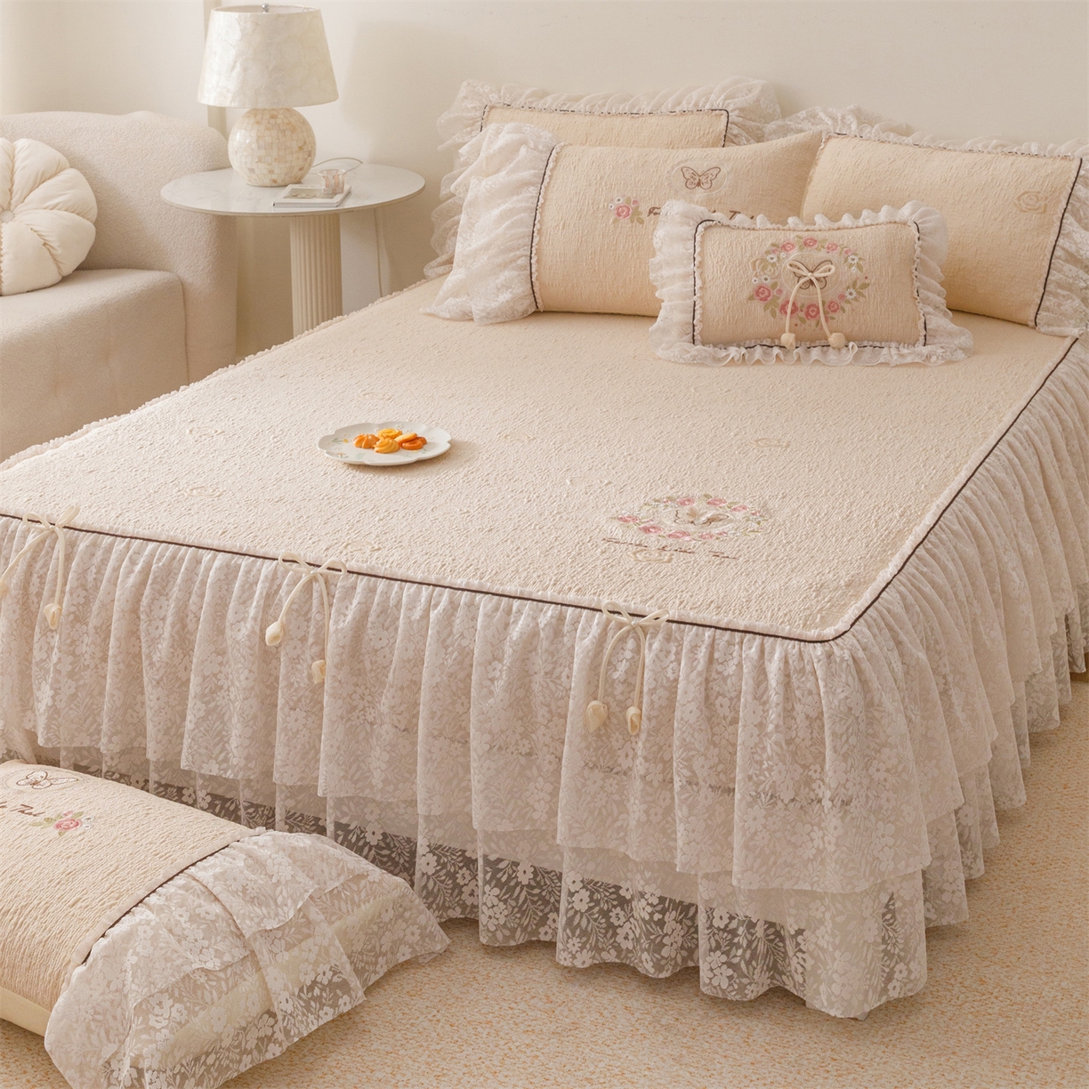 91家纺网 家纺一手货源 找家纺 好儿喜家纺 2026新款夏季冰丝软凉席乙纶凉席床裙空调软席可机洗-漫夏系列 漫夏-香槟