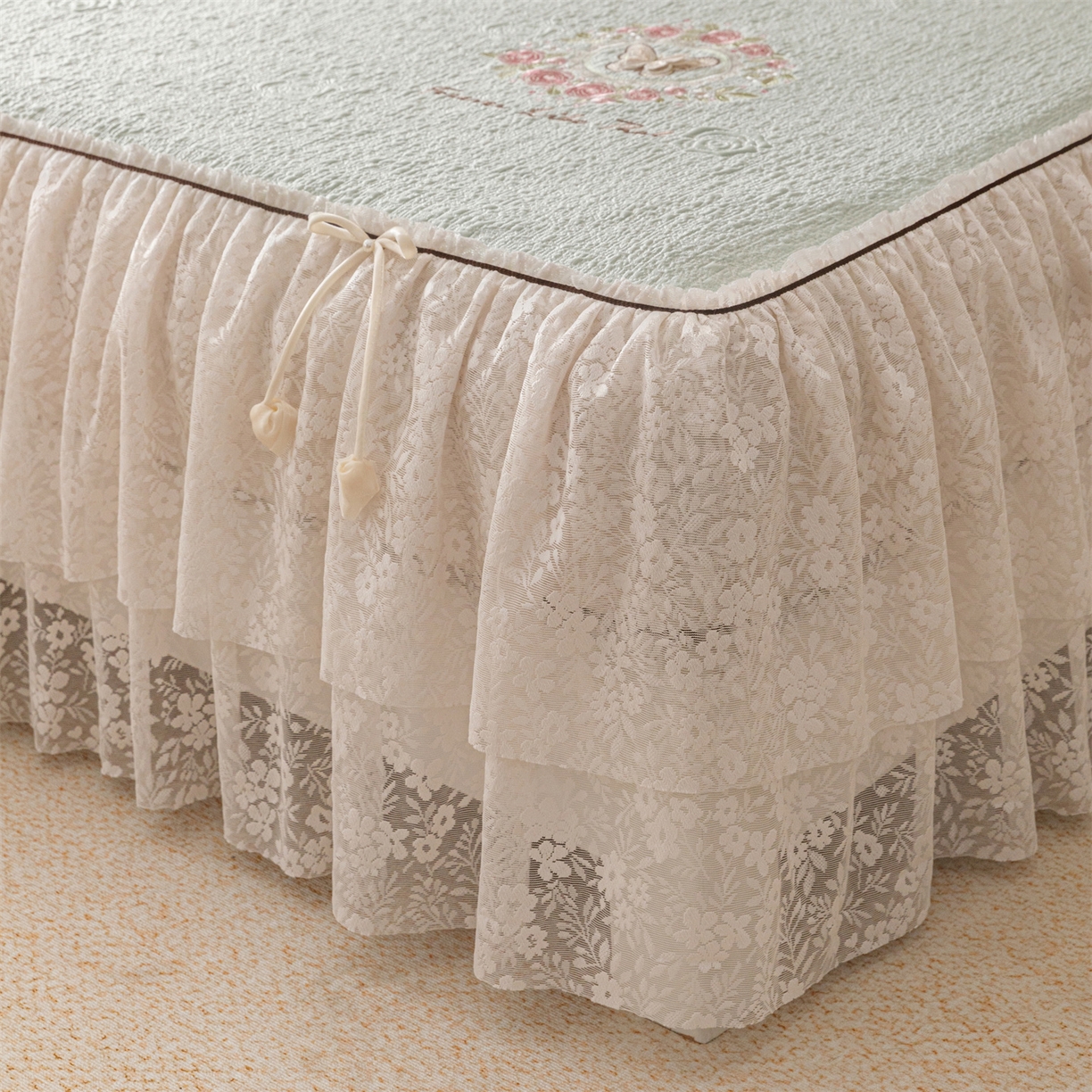 91家纺网 家纺一手货源 找家纺 好儿喜家纺 2026新款夏季冰丝软凉席乙纶凉席床裙空调软席可机洗-漫夏系列 漫夏-浅绿