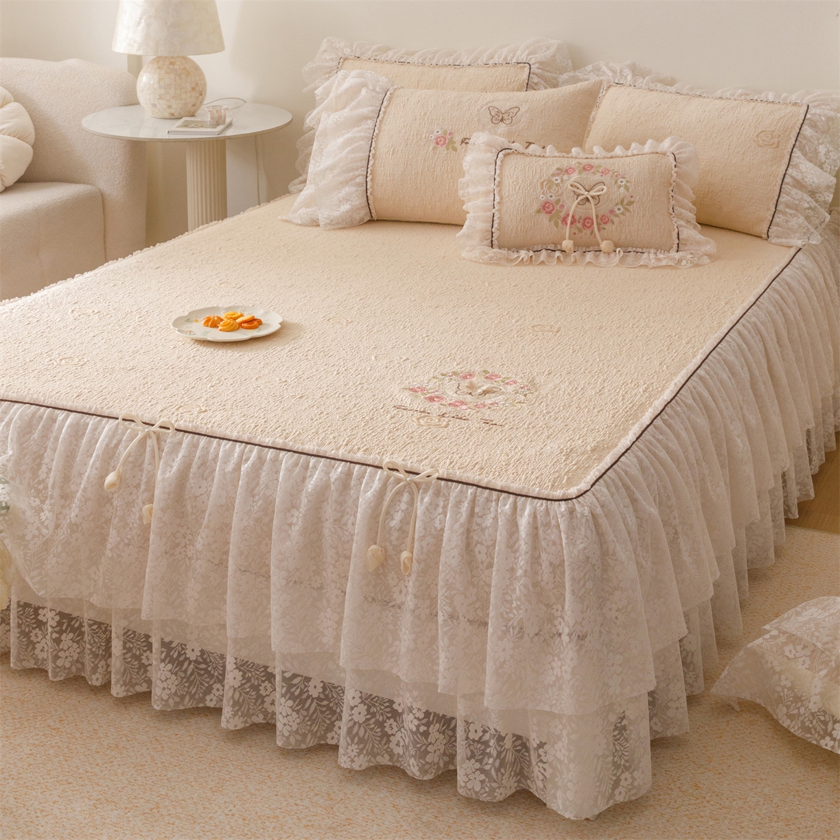 91家纺网 家纺一手货源 找家纺 好儿喜家纺 2026新款夏季冰丝软凉席乙纶凉席床裙空调软席可机洗-漫夏系列 漫夏-香槟