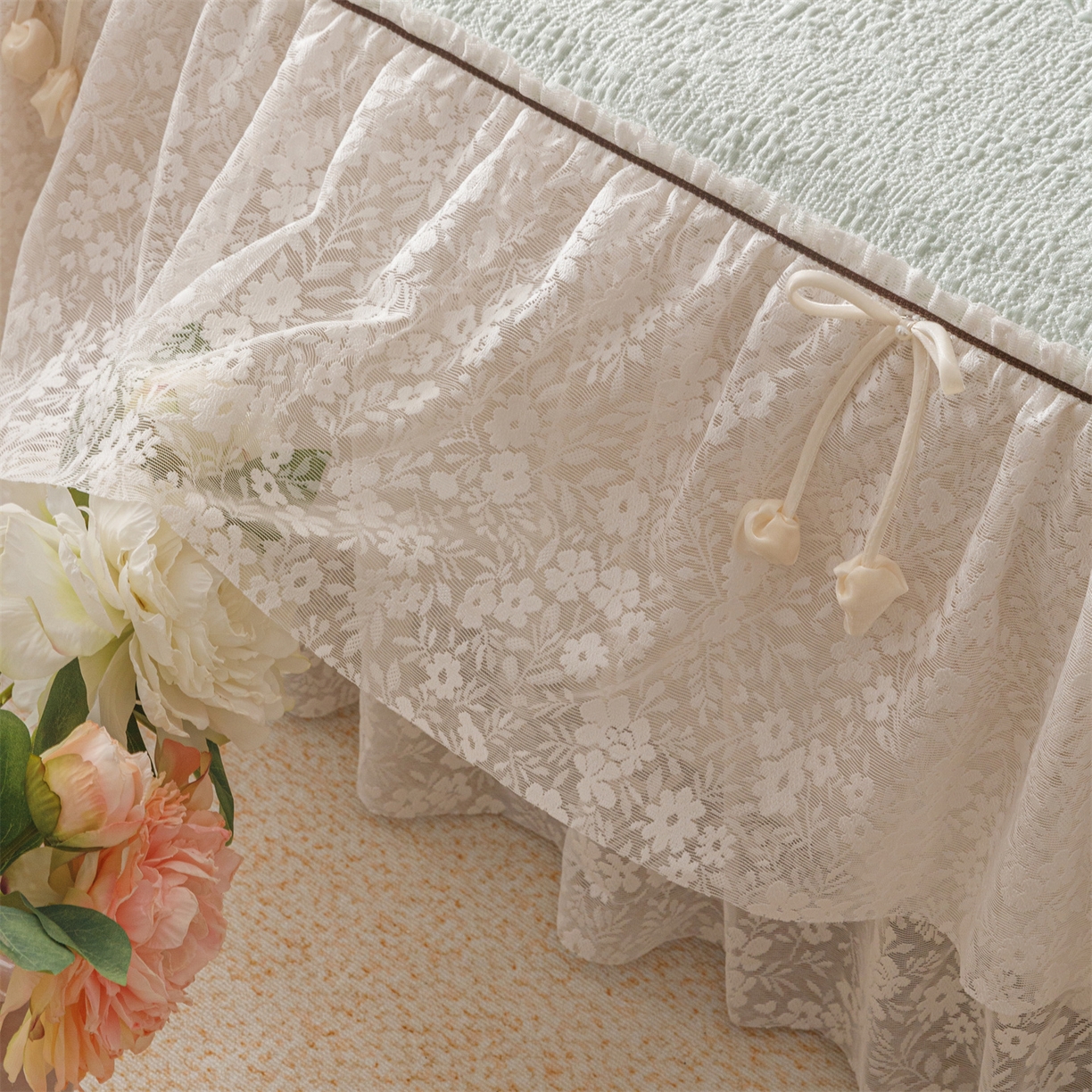 91家纺网 家纺一手货源 找家纺 好儿喜家纺 2026新款软凉席空调软席乙纶凉席床裙可机洗夏被夏凉被空调被四件套-漫夏系列 漫夏-浅绿