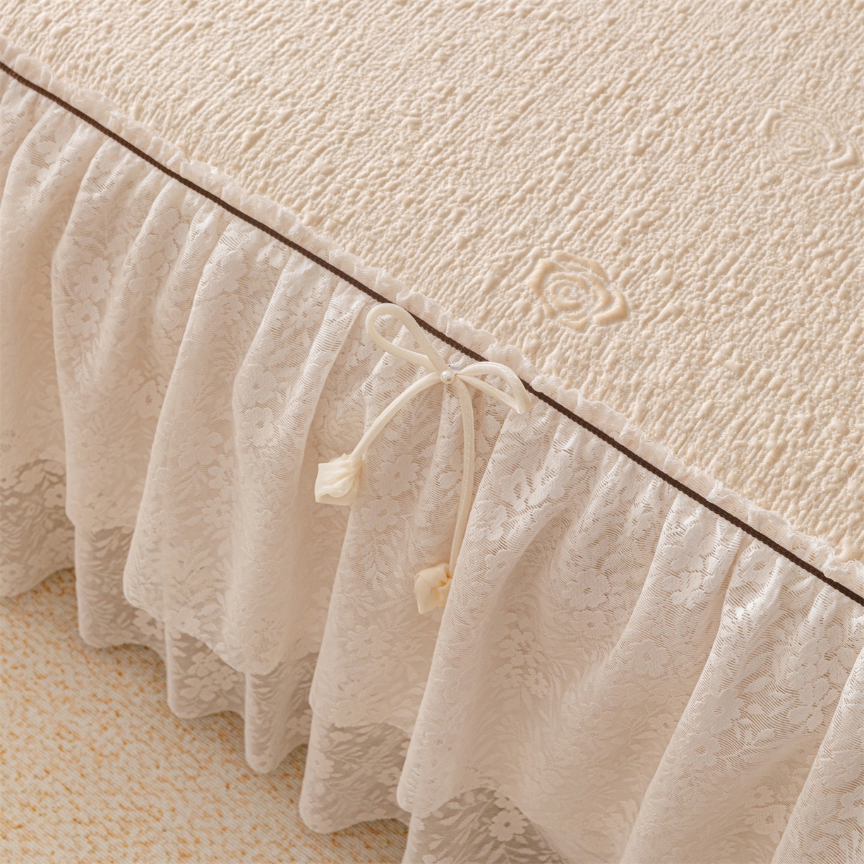 91家纺网 家纺一手货源 找家纺 好儿喜家纺 2026新款软凉席空调软席乙纶凉席床裙可机洗夏被夏凉被空调被四件套-漫夏系列 漫夏-香槟