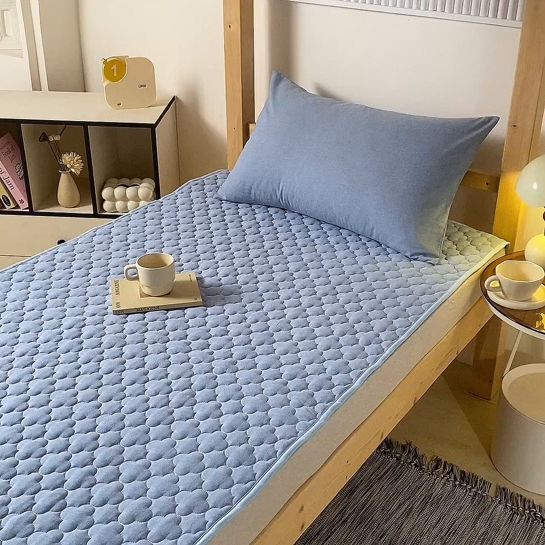 91家纺网 家纺一手货源 找家纺 乐逸家纺 2026新款A类纯棉全棉色织水洗棉床护垫床褥学生宿舍单人出租房专用可水洗床褥软床垫 全棉床褥天蓝