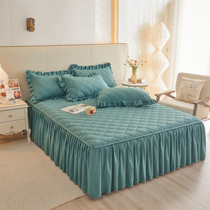 91家纺网 家纺一手货源 找家纺 怡源梦 2026新款幸运草夹棉床裙床裙单品床裙单件 幸运草-兰色