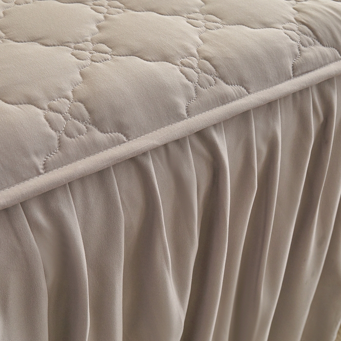 91家纺网 家纺一手货源 找家纺 怡源梦 2026新款幸运草夹棉床裙床裙单品床裙单件 幸运草-灰色