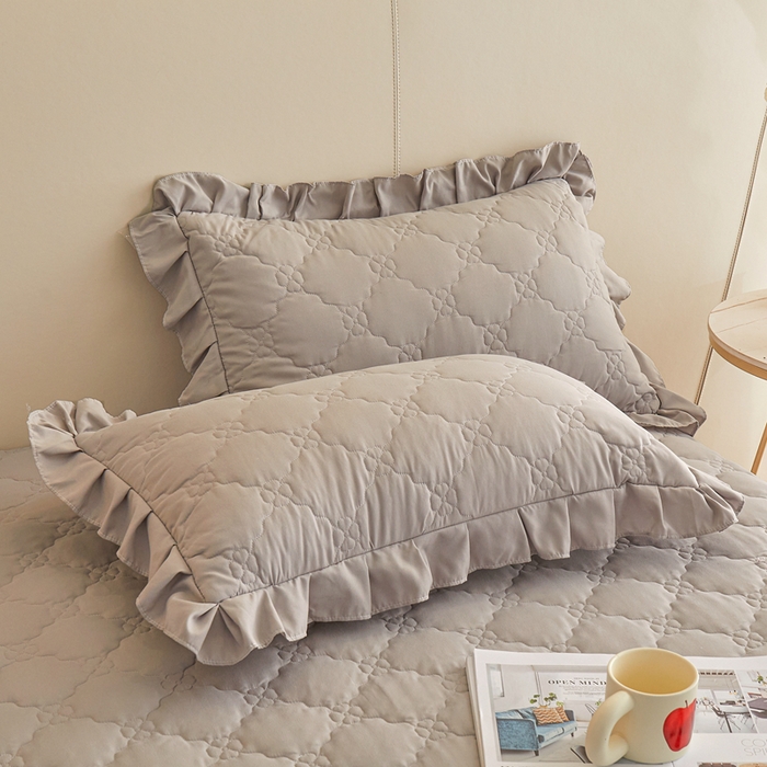 91家纺网 家纺一手货源 找家纺 怡源梦 2026新款幸运草夹棉床裙床裙单品床裙单件 幸运草-灰色