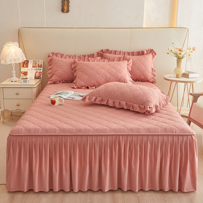 91家纺网 家纺一手货源 找家纺 怡源梦 2026新款幸运草夹棉床裙床裙单品床裙单件 幸运草-豆沙