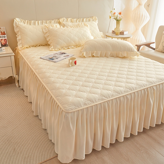 怡源梦 2026新款幸运草夹棉床裙床裙单品床裙单件 幸运草-米黄