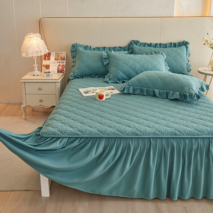 91家纺网 家纺一手货源 找家纺 怡源梦 2026新款幸运草夹棉床裙床裙单品床裙单件 幸运草-兰色