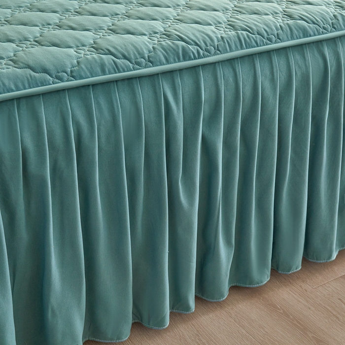 91家纺网 家纺一手货源 找家纺 怡源梦 2026新款幸运草夹棉床裙床裙单品床裙单件 幸运草-兰色