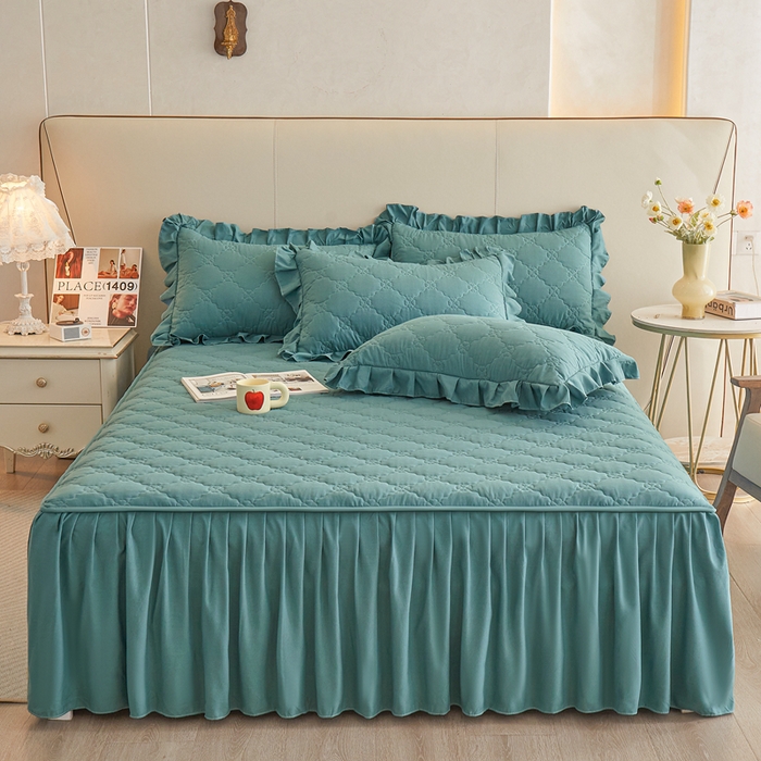 91家纺网 家纺一手货源 找家纺 怡源梦 2026新款幸运草夹棉床裙床裙单品床裙单件 幸运草-兰色