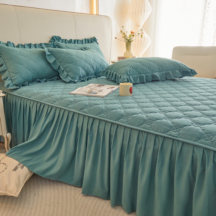 91家纺网 家纺一手货源 找家纺 怡源梦 2026新款幸运草夹棉床裙床裙单品床裙单件 幸运草-兰色