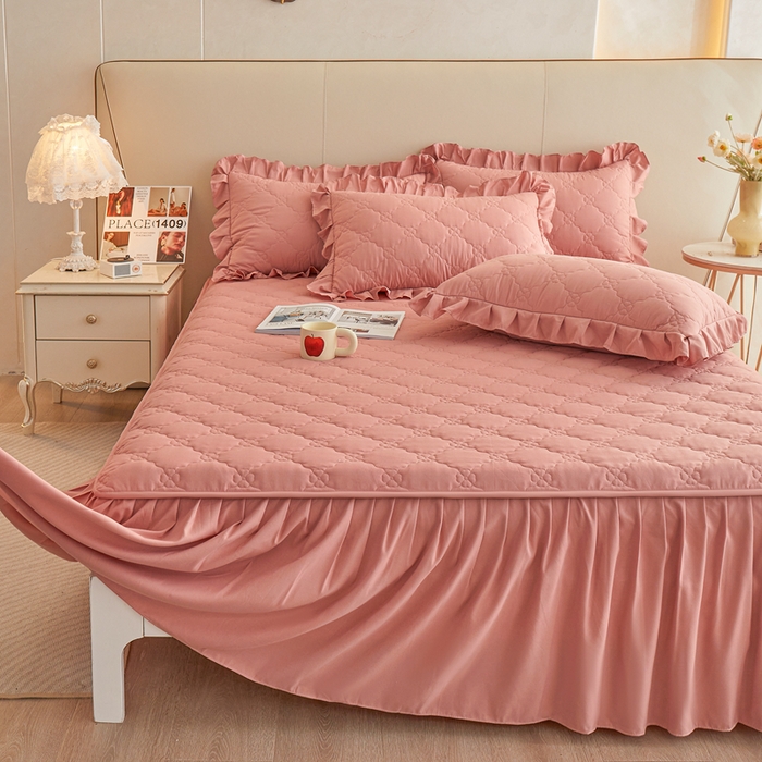 91家纺网 家纺一手货源 找家纺 怡源梦 2026新款幸运草夹棉床裙床裙单品床裙单件 幸运草-豆沙