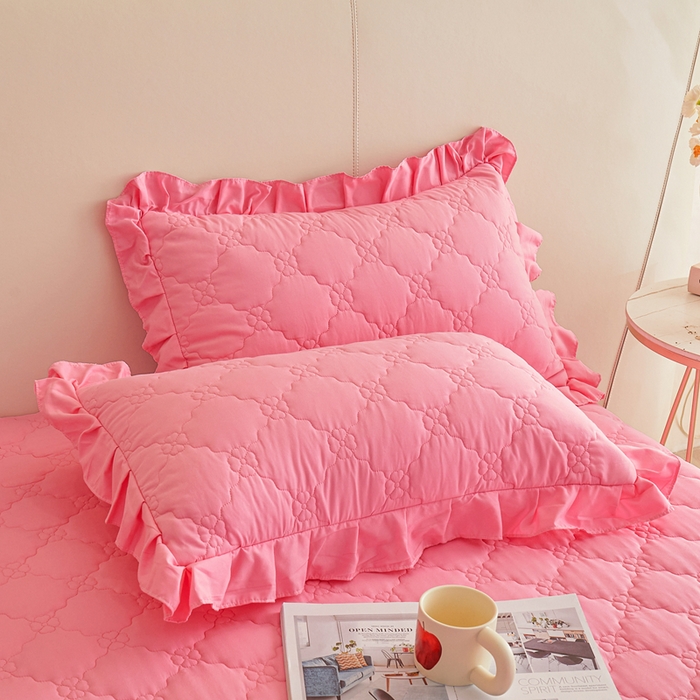 91家纺网 家纺一手货源 找家纺 怡源梦 2026新款幸运草夹棉床裙床裙单品床裙单件 幸运草-粉色