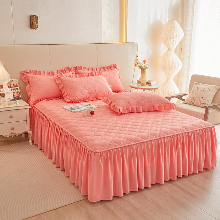 91家纺网 家纺一手货源 找家纺 怡源梦 2026新款幸运草夹棉床裙床裙单品床裙单件 幸运草-玉色