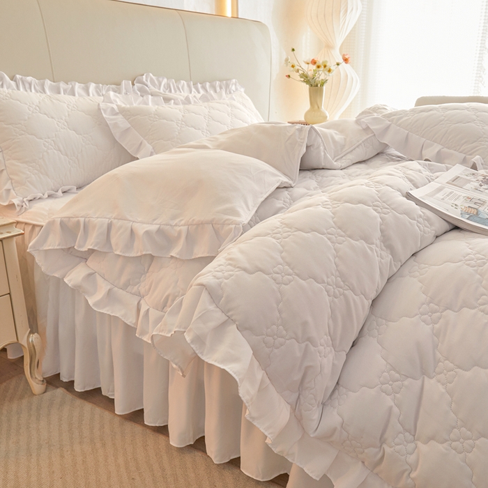 怡源梦 2026新款幸运草夹棉床裙四件套 幸运草-纯白