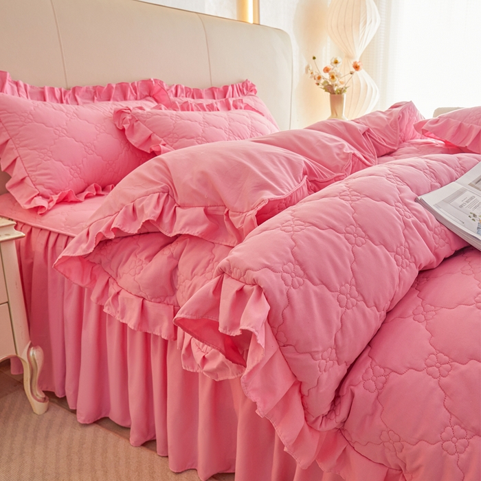 怡源梦 2026新款幸运草夹棉床裙四件套 幸运草-粉色