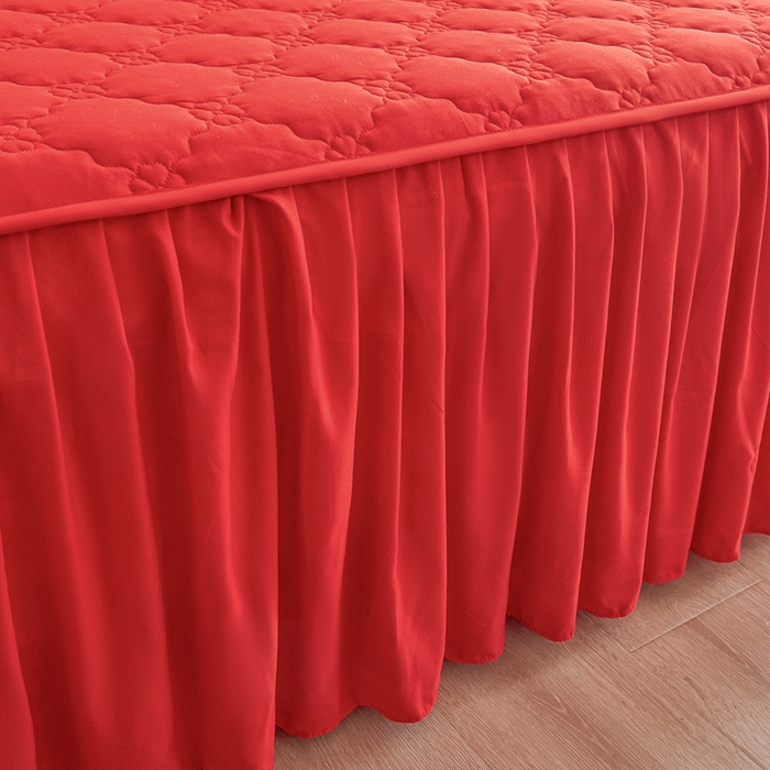 91家纺网 家纺一手货源 找家纺 怡源梦 2026新款幸运草夹棉床裙四件套 幸运草-大红